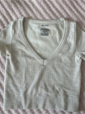 wild fable Ribbed V-Neck Crop Top in Light Sage